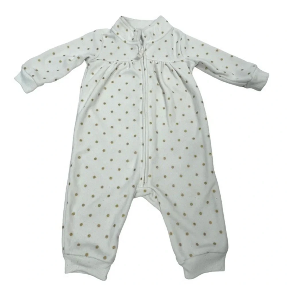 Carter’s One Piece Zip Front | Baby 6 months | White Gold Polka Dots